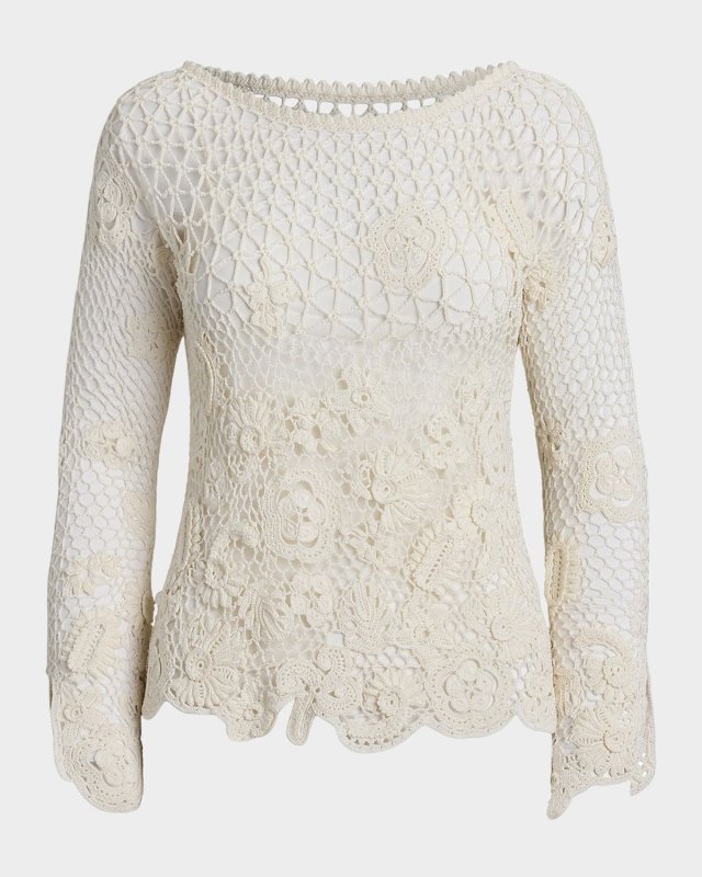 Floral Crochet Dolman-Sleeve Sweat
